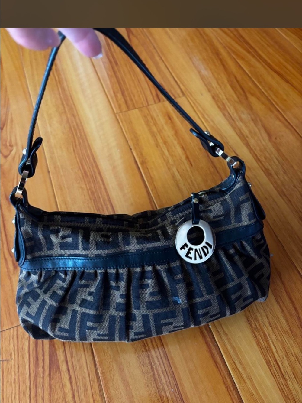 Fendi Black and Brown FF Logo Shoulder Bag